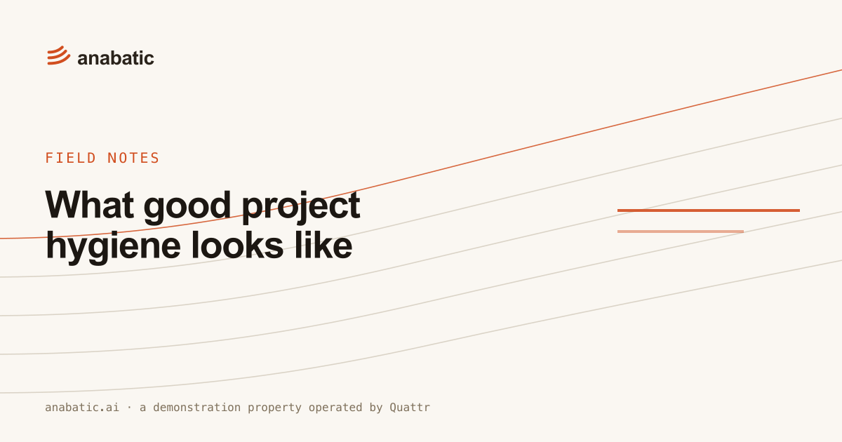 What good project hygiene looks like — Anabatic, field notes